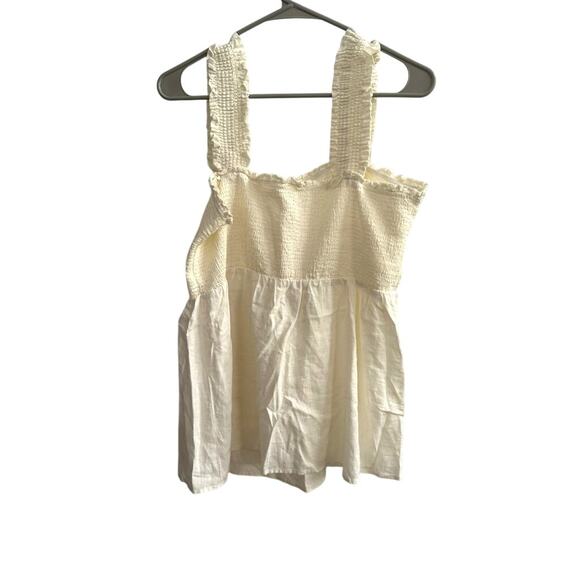 Market & Spruce Linen Blend Smocked Tank Ivory Neutral Size L - Picture 5 of 8